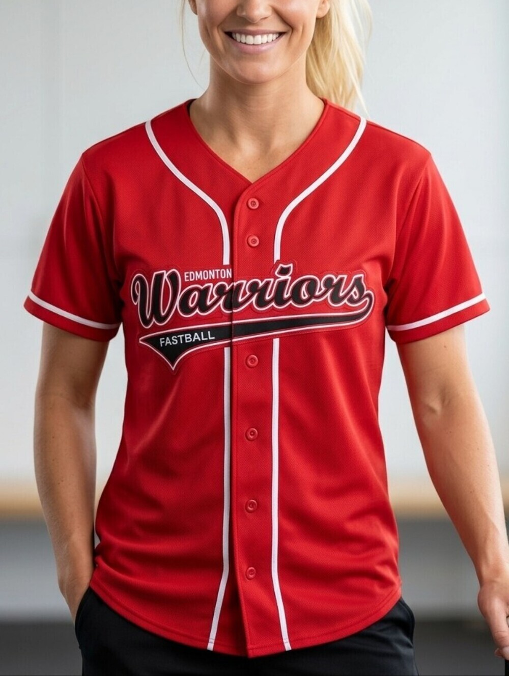 EDMONTON WARRIORS Baseball Fastball Jersey, Red with White Detail, Size Small